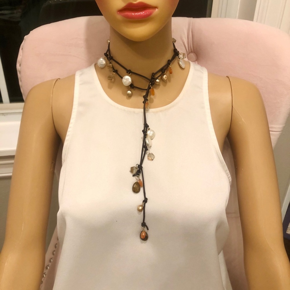 🤎🧡Brown & Orange Lariat Wrap Necklace